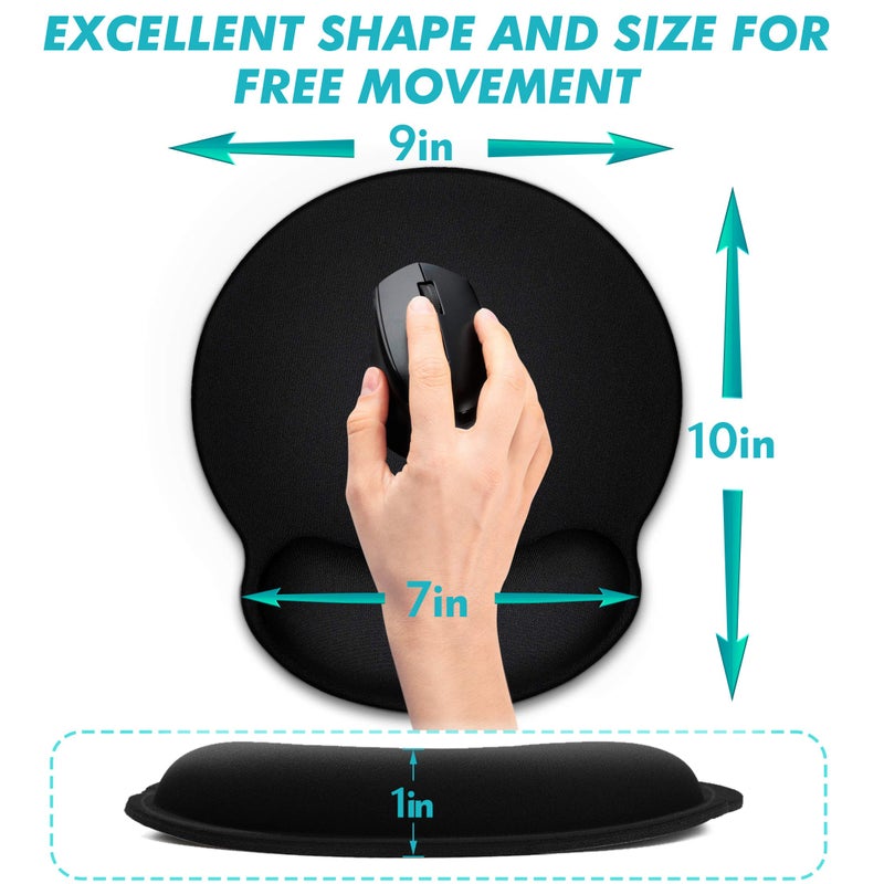 TONOS Ergonomic Mouse Pad, Comfortable Mousepad with Memory Foam Wrist Rest Support. Black Mouse Pad with Smooth Surface & Non-Slip Rubber Base for Computer, Laptop, Office and Home - Image 3
